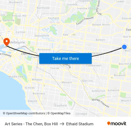 Art Series - The Chen, Box Hill to Ethaid Stadium map