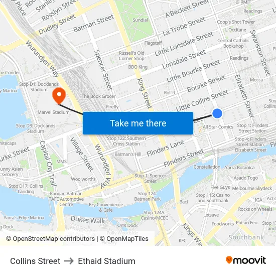 Collins Street to Ethaid Stadium map