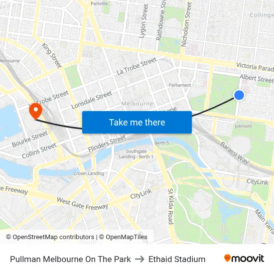 Pullman Melbourne On The Park to Ethaid Stadium map