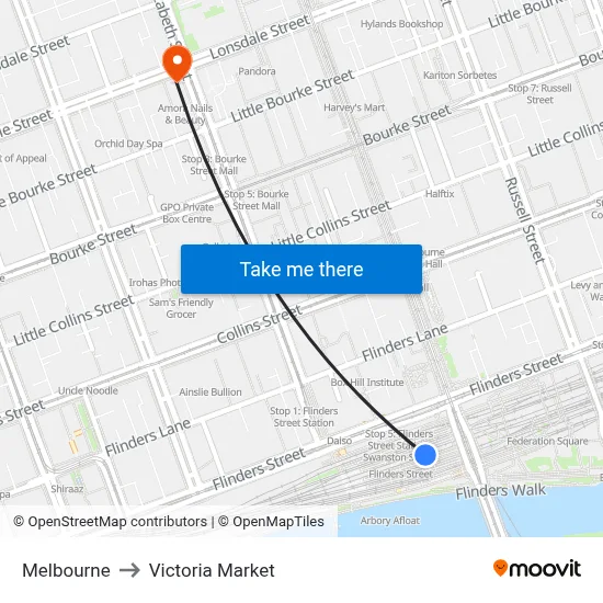 Melbourne to Victoria Market map