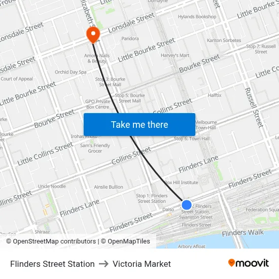 Flinders Street Station to Victoria Market map