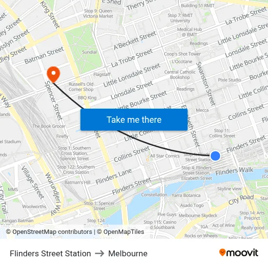 Flinders Street Station to Melbourne map