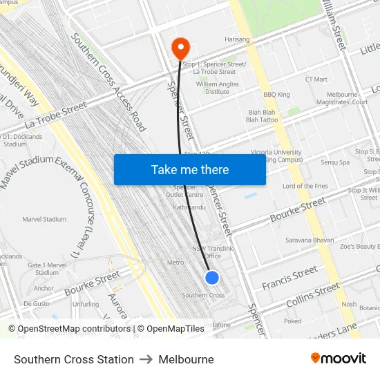 Southern Cross Station to Melbourne map