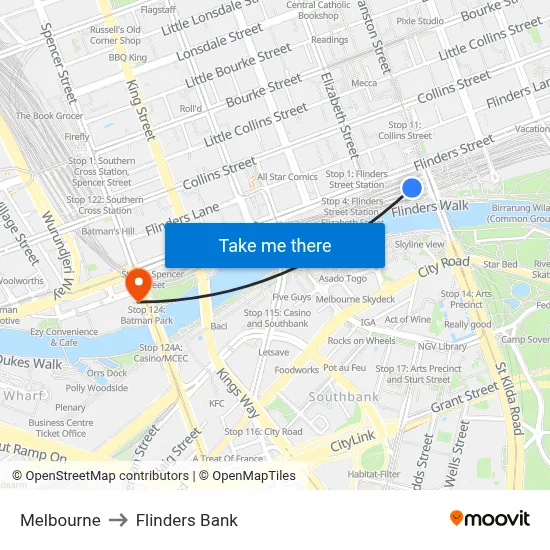 Melbourne to Flinders Bank map