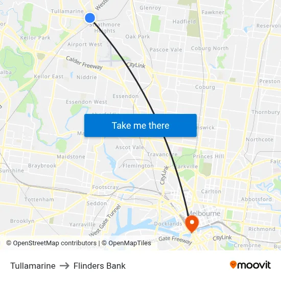 Tullamarine to Flinders Bank map