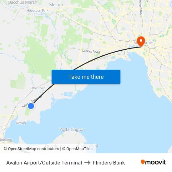 Avalon Airport/Outside Terminal to Flinders Bank map