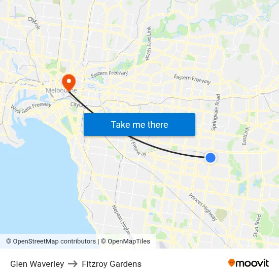 Glen Waverley to Fitzroy Gardens map