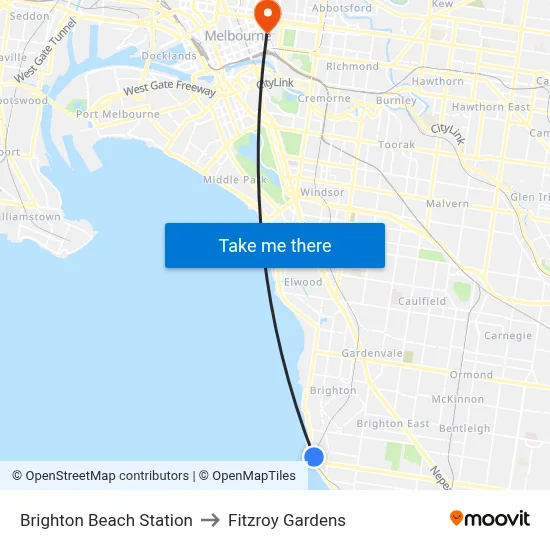 Brighton Beach Station to Fitzroy Gardens map