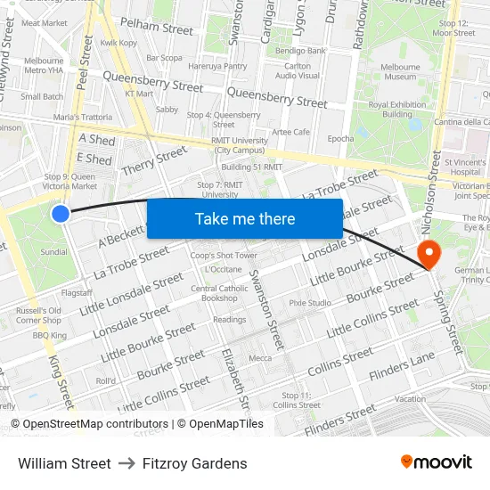 William Street to Fitzroy Gardens map