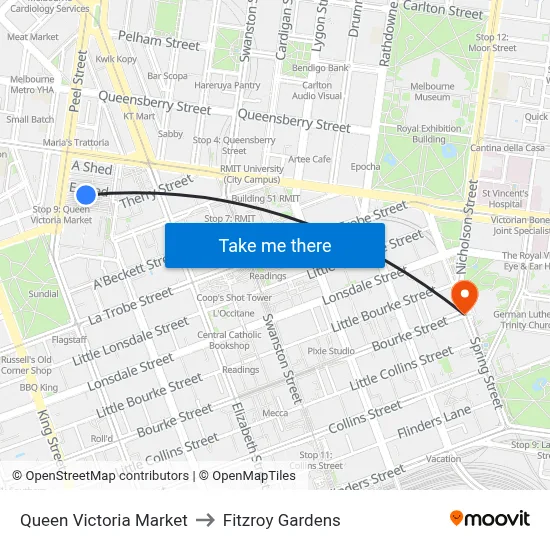 Queen Victoria Market to Fitzroy Gardens map
