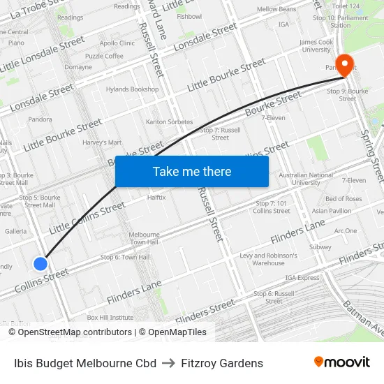 Ibis Budget Melbourne Cbd to Fitzroy Gardens map