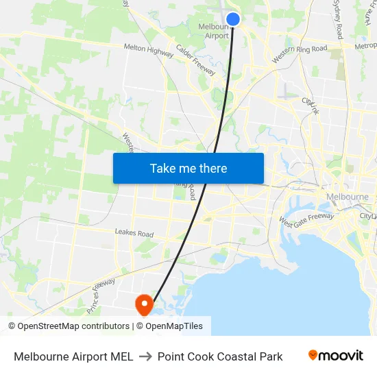 Melbourne Airport MEL to Point Cook Coastal Park map