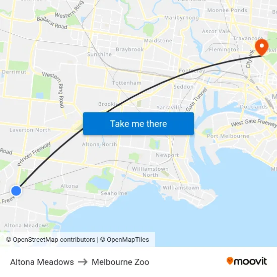 Altona Meadows to Melbourne Zoo map