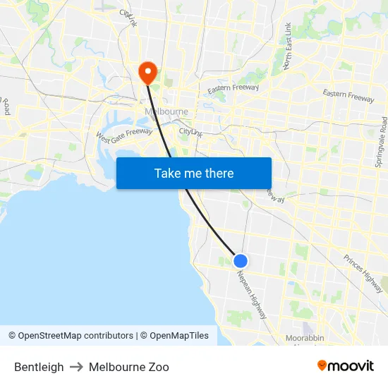 Bentleigh to Melbourne Zoo map