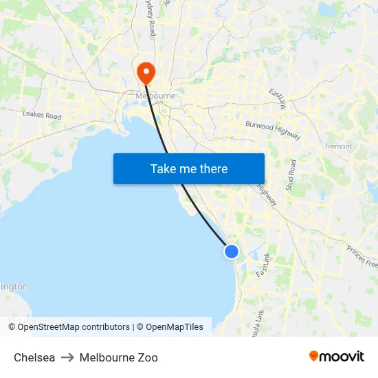 Chelsea to Melbourne Zoo map