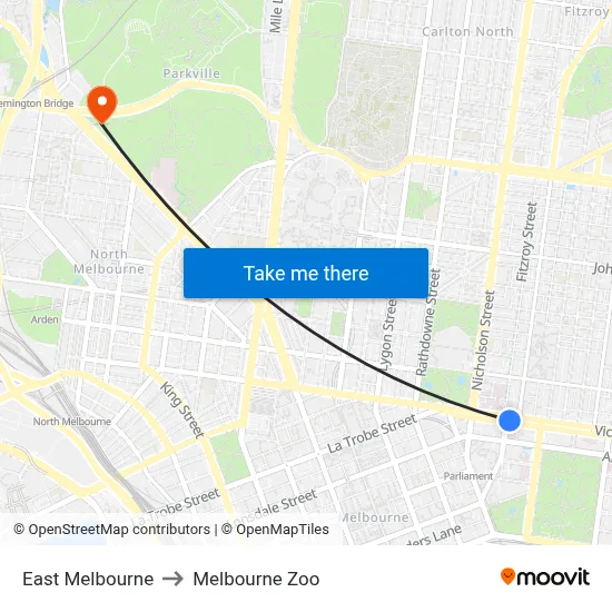 East Melbourne to Melbourne Zoo map