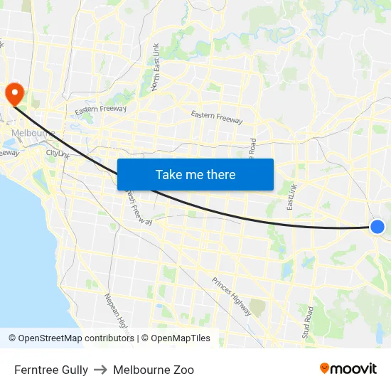 Ferntree Gully to Melbourne Zoo map