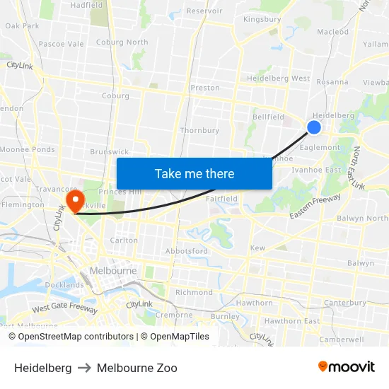 Heidelberg to Melbourne Zoo map