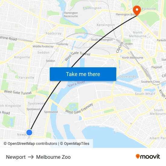 Newport to Melbourne Zoo map