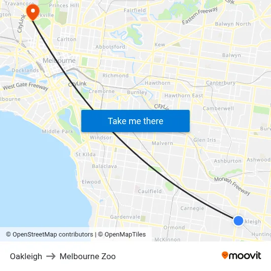 Oakleigh to Melbourne Zoo map