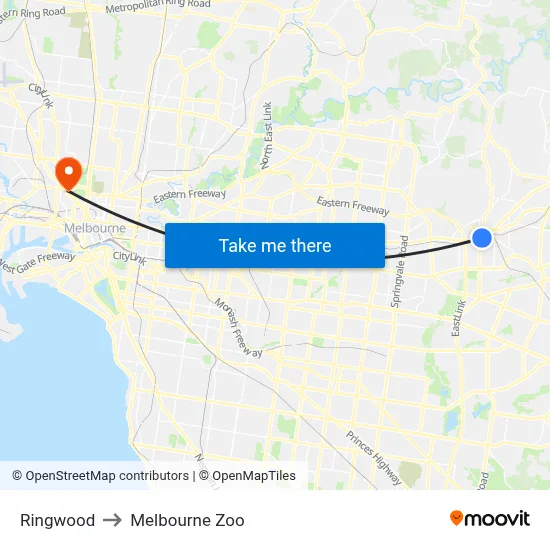 Ringwood to Melbourne Zoo map