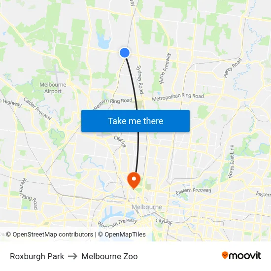 Roxburgh Park to Melbourne Zoo map