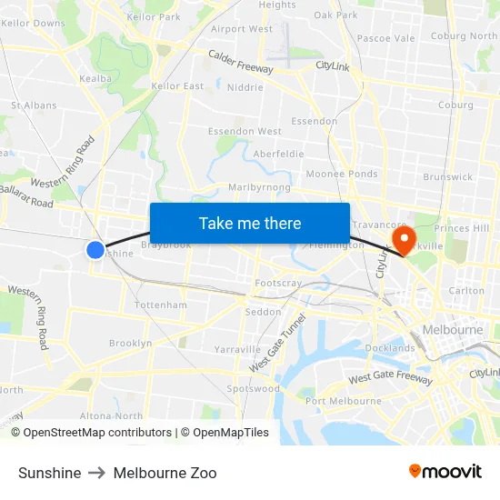 Sunshine to Melbourne Zoo map