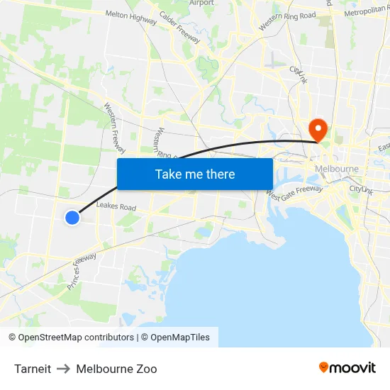 Tarneit to Melbourne Zoo map