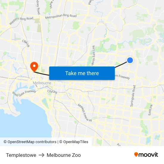 Templestowe to Melbourne Zoo map