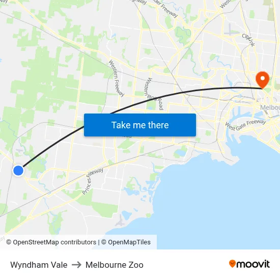 Wyndham Vale to Melbourne Zoo map