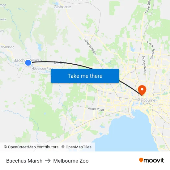 Bacchus Marsh to Melbourne Zoo map