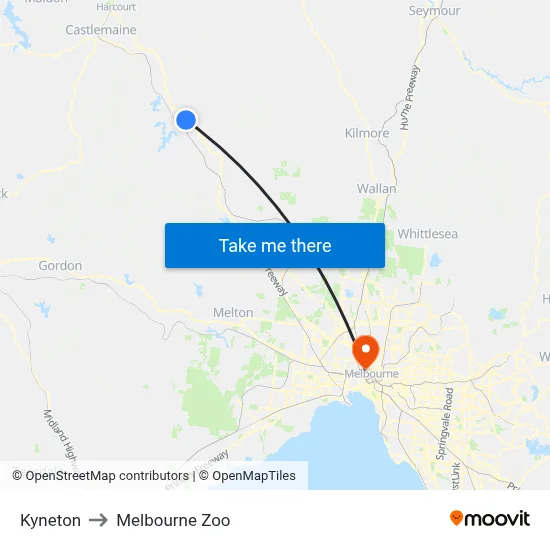 Kyneton to Melbourne Zoo map