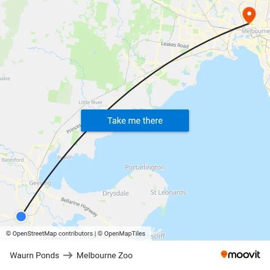 Waurn Ponds to Melbourne Zoo map