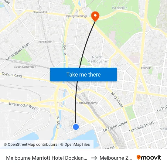 Melbourne Marriott Hotel Docklands to Melbourne Zoo map