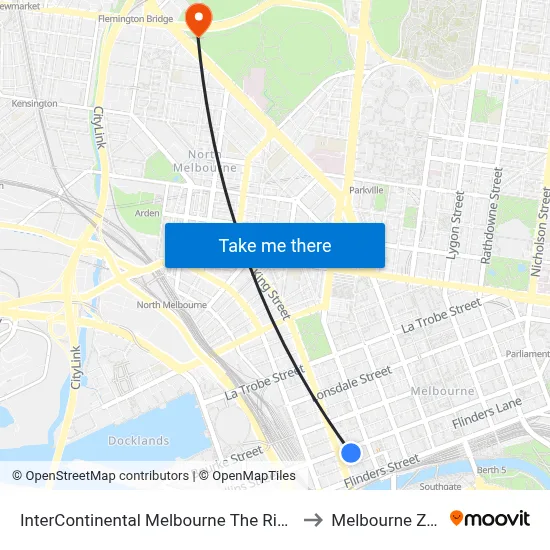 InterContinental Melbourne The Rialto to Melbourne Zoo map