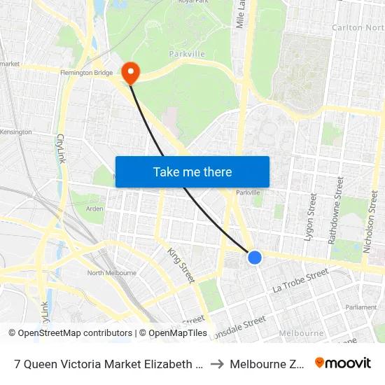 7 Queen Victoria Market Elizabeth St to Melbourne Zoo map