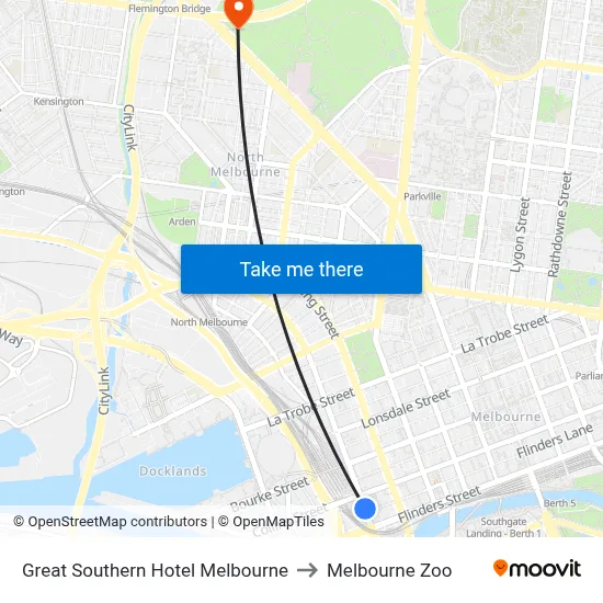 Great Southern Hotel Melbourne to Melbourne Zoo map