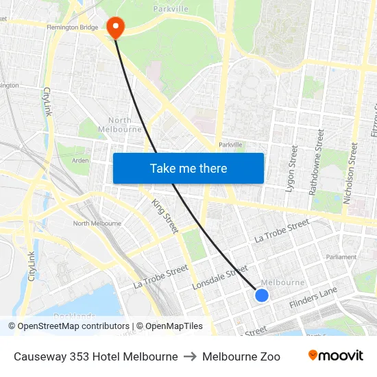 Causeway 353 Hotel Melbourne to Melbourne Zoo map