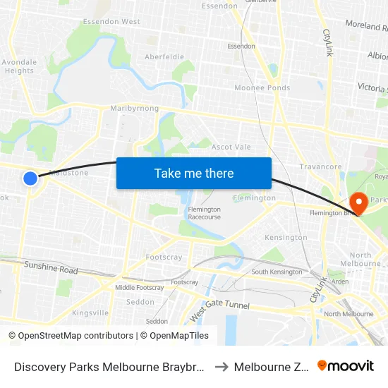 Discovery Parks Melbourne Braybrook to Melbourne Zoo map