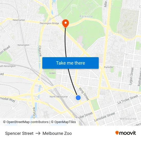 Spencer Street to Melbourne Zoo map