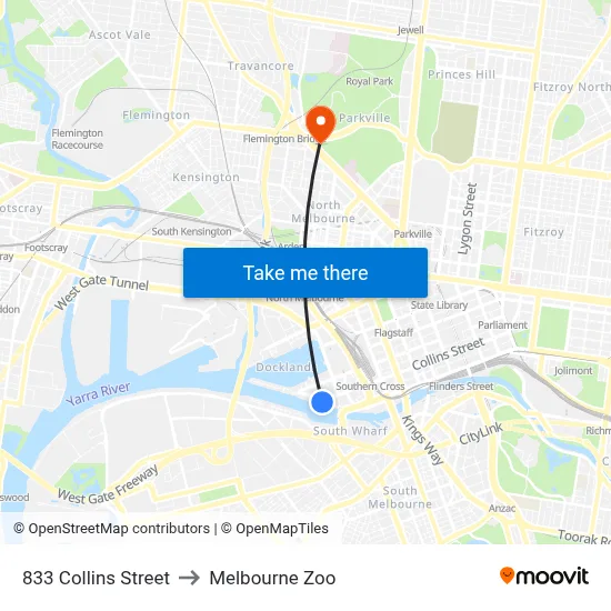 833 Collins Street to Melbourne Zoo map