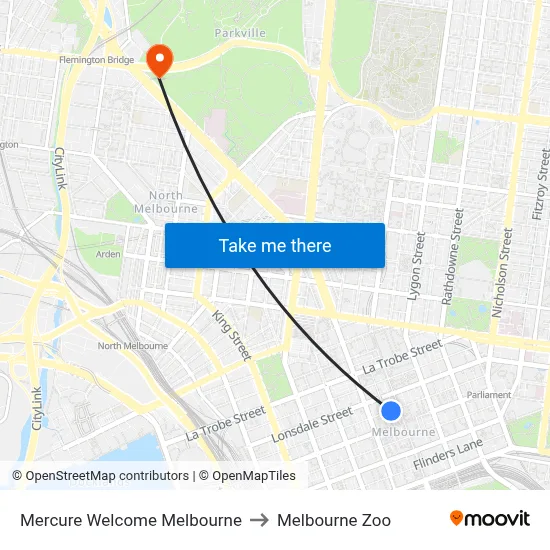 Mercure Welcome Melbourne to Melbourne Zoo map