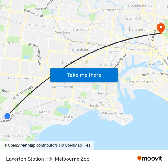 Laverton Station to Melbourne Zoo map
