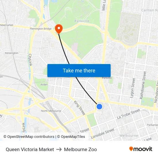 Queen Victoria Market to Melbourne Zoo map