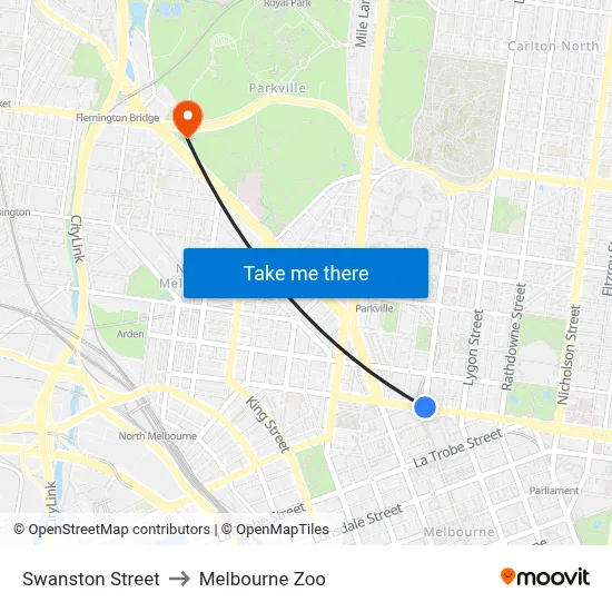 Swanston Street to Melbourne Zoo map