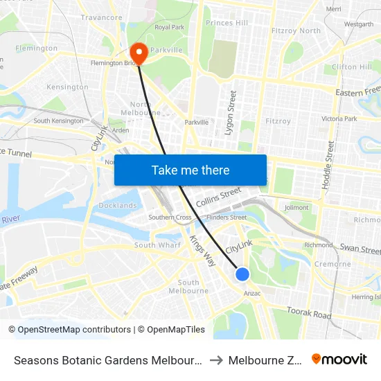 Seasons Botanic Gardens Melbourne to Melbourne Zoo map
