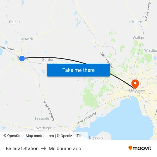 Ballarat Station to Melbourne Zoo map