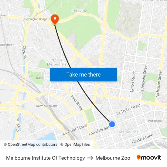 Melbourne Institute Of Technology to Melbourne Zoo map
