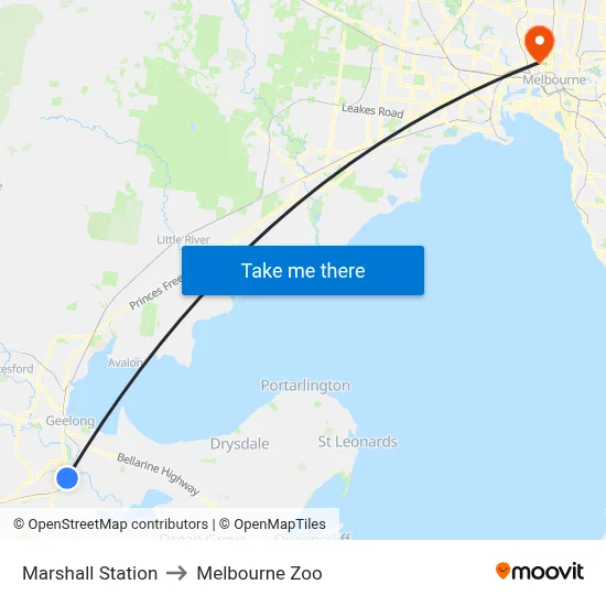 Marshall Station to Melbourne Zoo map