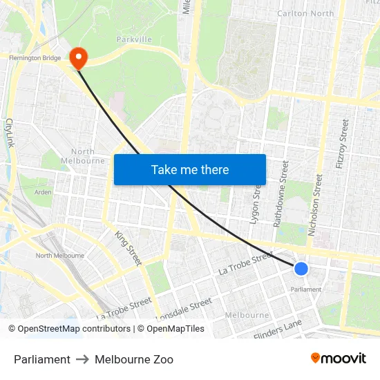 Parliament to Melbourne Zoo map